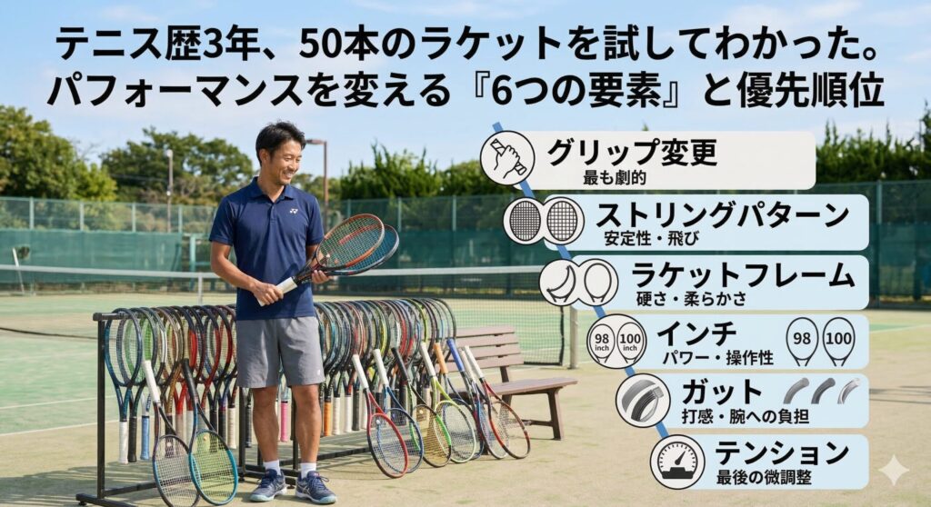 テニス歴3年、50本のラケットを試してわかった。パフォーマンスを変える『6つの要素』と優先順位